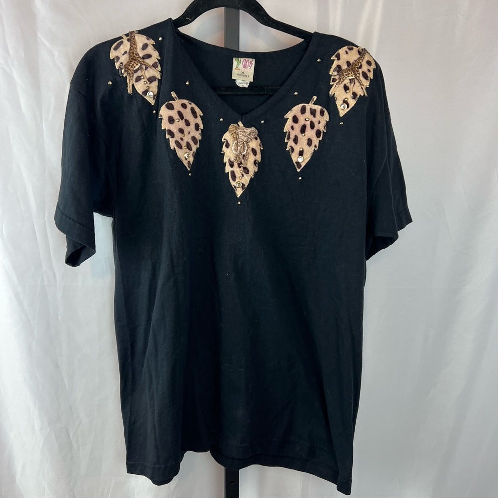 Cactus California Vintage Leaf Animal Print T-Shirt, size XL